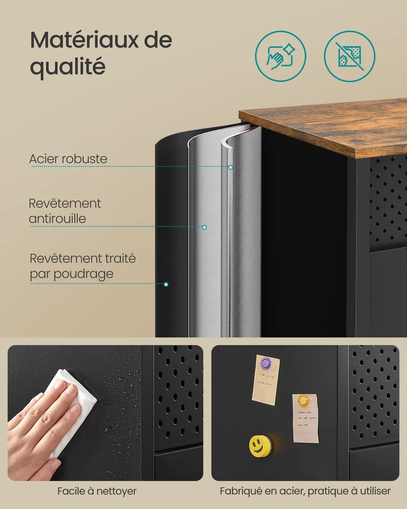 Armoire de rangement meuble en métal placard à double portes buffet fermeture magnétique étagères réglables cadre en acier marron rustique et noir mat lsc204b01 12_0003996