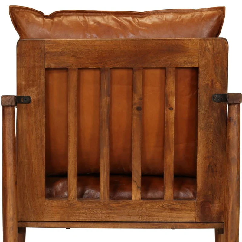Fauteuil chaise siège lounge design club sofa salon cuir véritable avec bois d'acacia marron 1102146/3