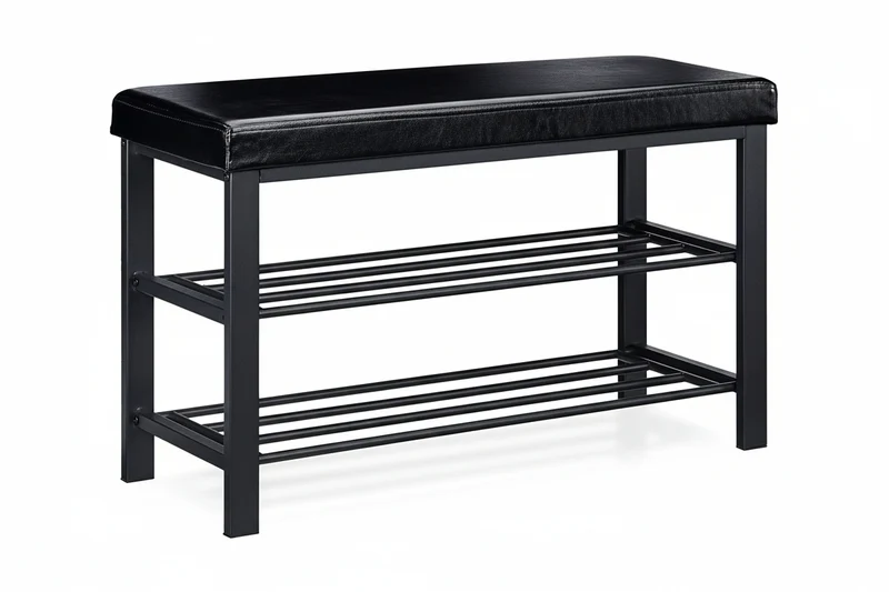 Banc de rangement à chaussures meuble assise tabouret en synthétique 2 niveaux noir 13_0000360_3