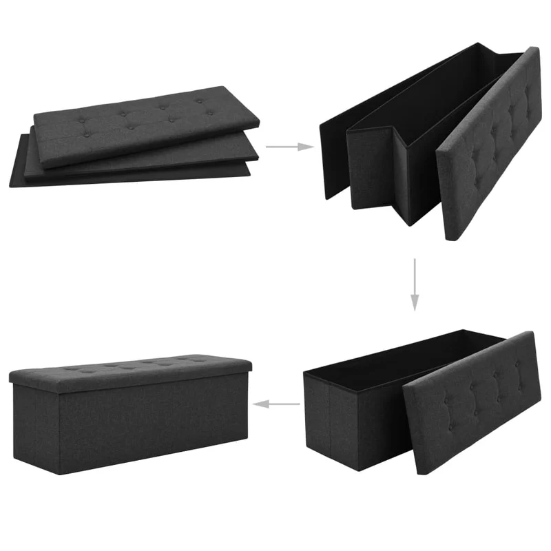 Banc banquette de rangement pliable noir faux lin 02_0010838