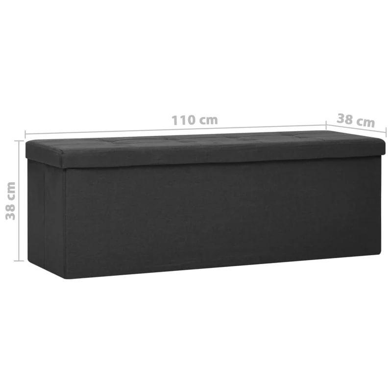 Banc banquette de rangement pliable noir faux lin 02_0010838