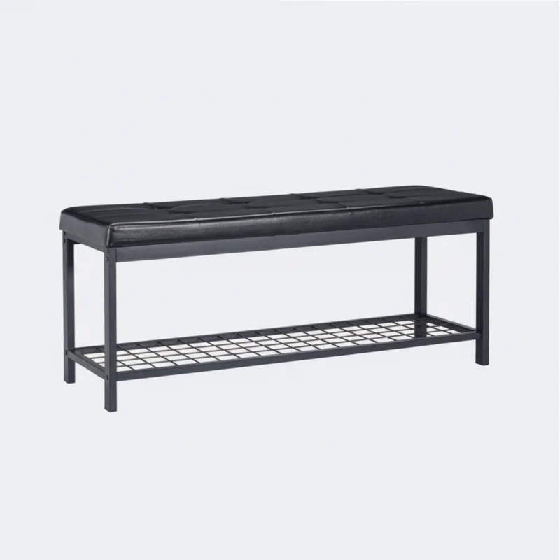 Banc banquette range chaussures ouvert synthétique support grillage métal 115 cm noir 13_0000367_2