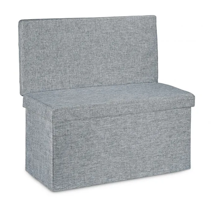 Tabouret pouf coffre de rangement pliant en lin 76 cm gris 13_0002782