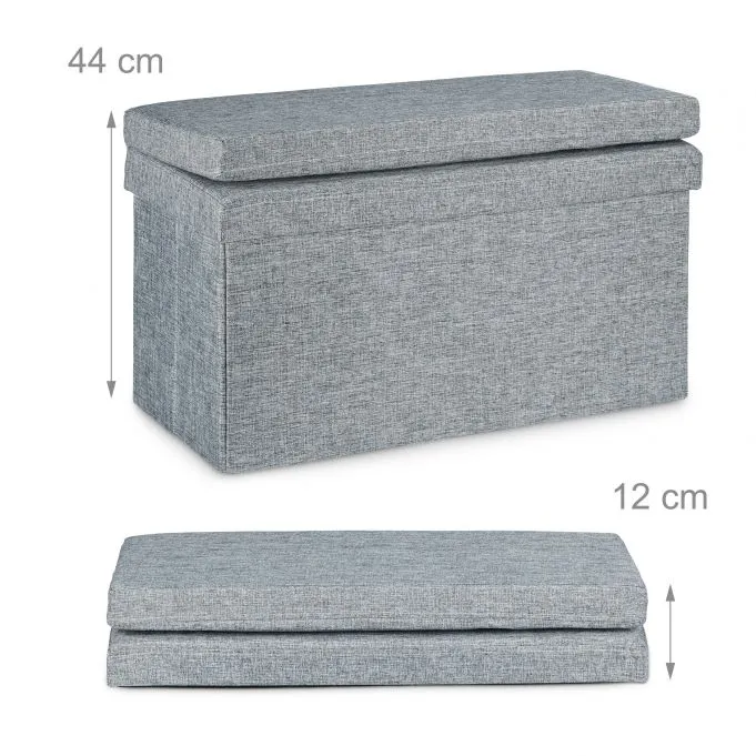 Tabouret pouf coffre de rangement pliant en lin 76 cm gris 13_0002782