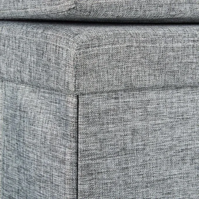 Tabouret pouf coffre de rangement pliant en lin 76 cm gris 13_0002782