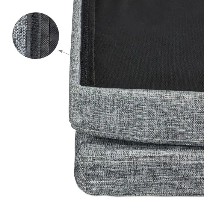 Tabouret pouf coffre de rangement pliant en lin 76 cm gris 13_0002782