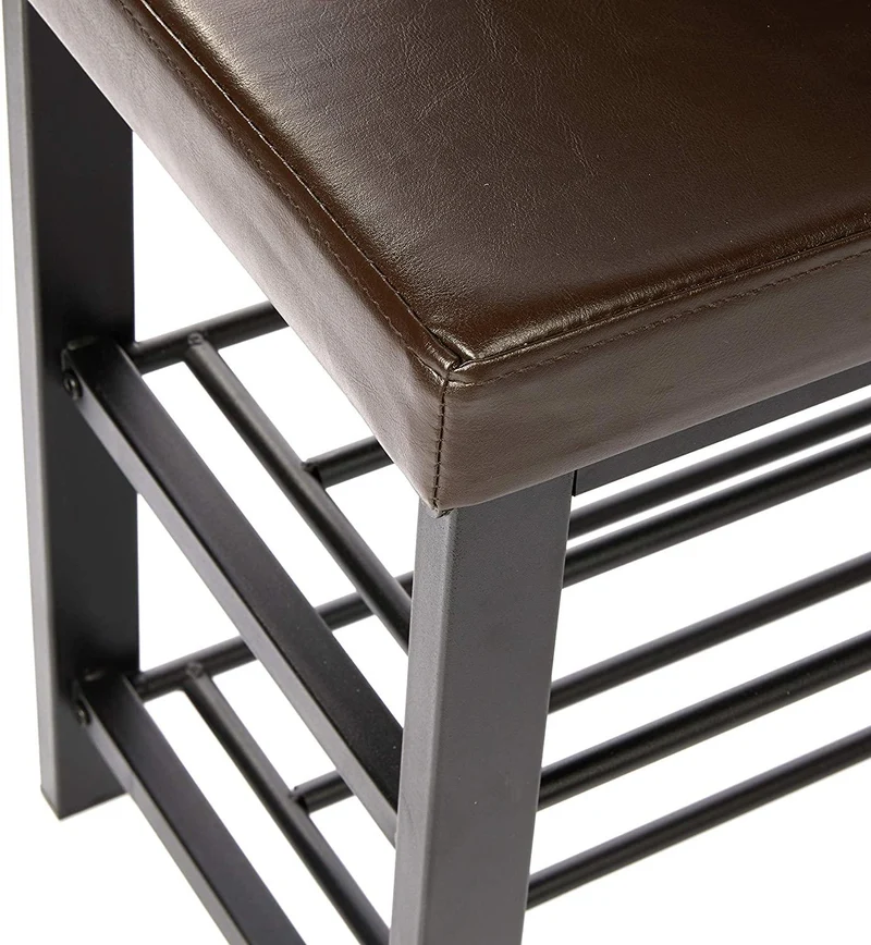 Banc de rangement à chaussures meuble assise tabouret en synthétique 2 niveaux marron 13_0000360
