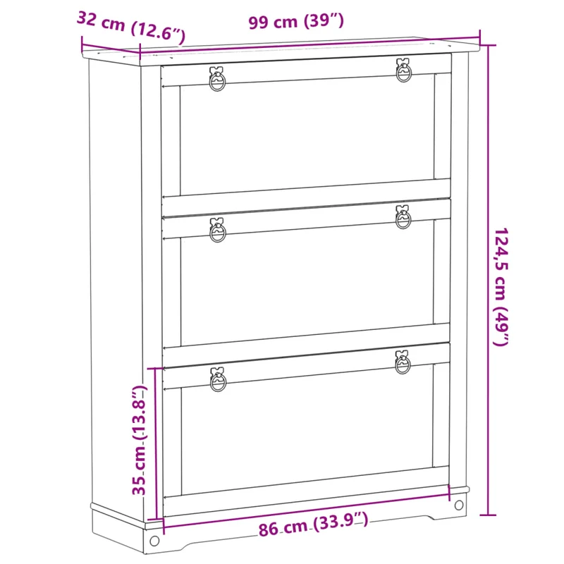 Armoire à chaussures range chaussures rangement meuble entrée couloir salon Corona 99 x 32 x 124,5 cm bois de pin massif brun 02_0021747