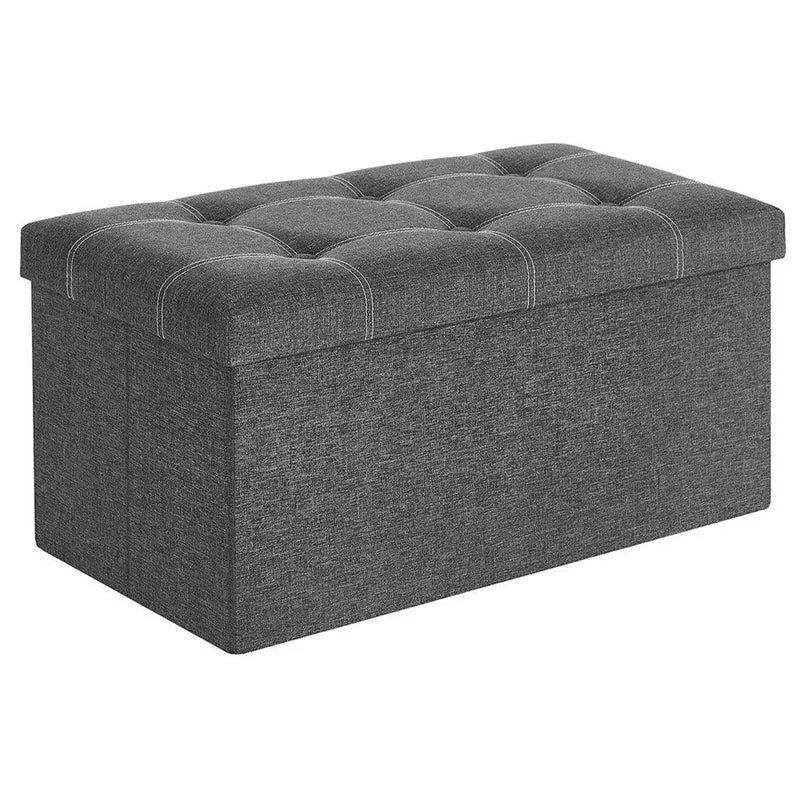 Banc de rangement 80 litres coffre boîte pouf pliable en tissu façon lin charge 300 kg pour salon chambre couloir gris foncé 12_0003153