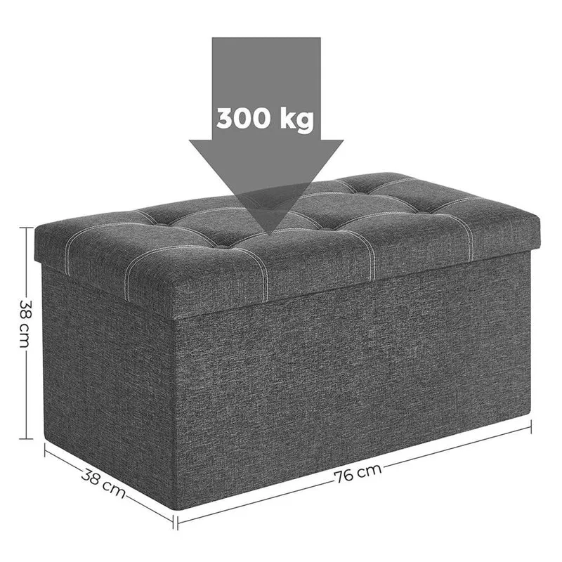 Banc de rangement 80 litres coffre boîte pouf pliable en tissu façon lin charge 300 kg pour salon chambre couloir gris foncé 12_0003153
