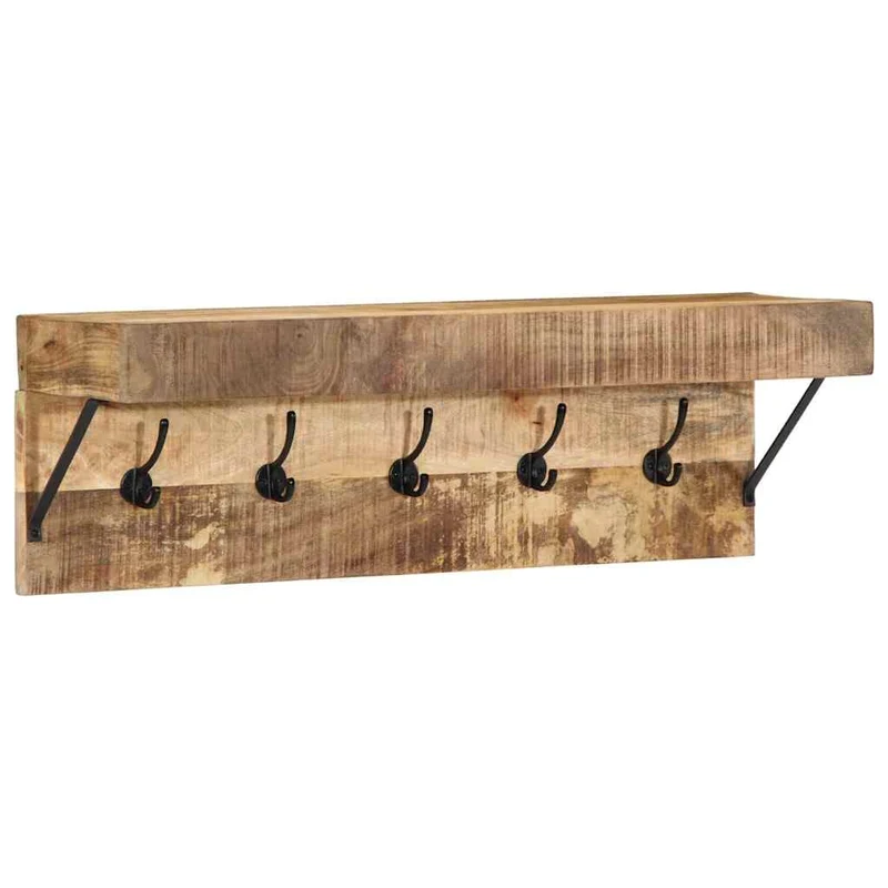 Porte-manteau rectangulaire moderne rangement avec crochets et étagère 73 x 19 x 23 cm en bois de manguier massif marron 02_0057996