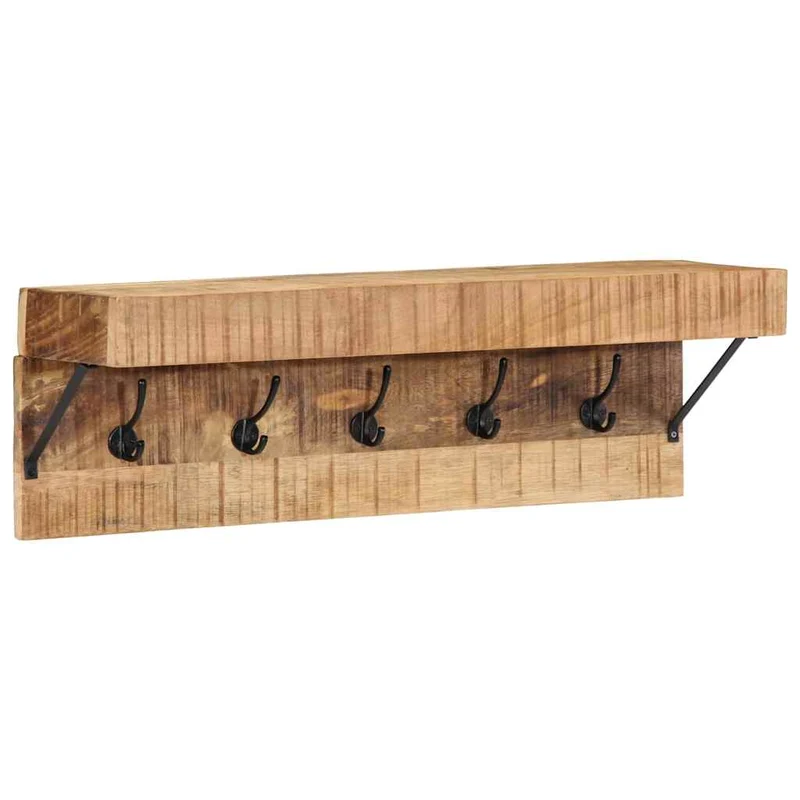 Porte-manteau rectangulaire moderne rangement avec crochets et étagère 73 x 19 x 23 cm en bois de manguier massif marron 02_0057996