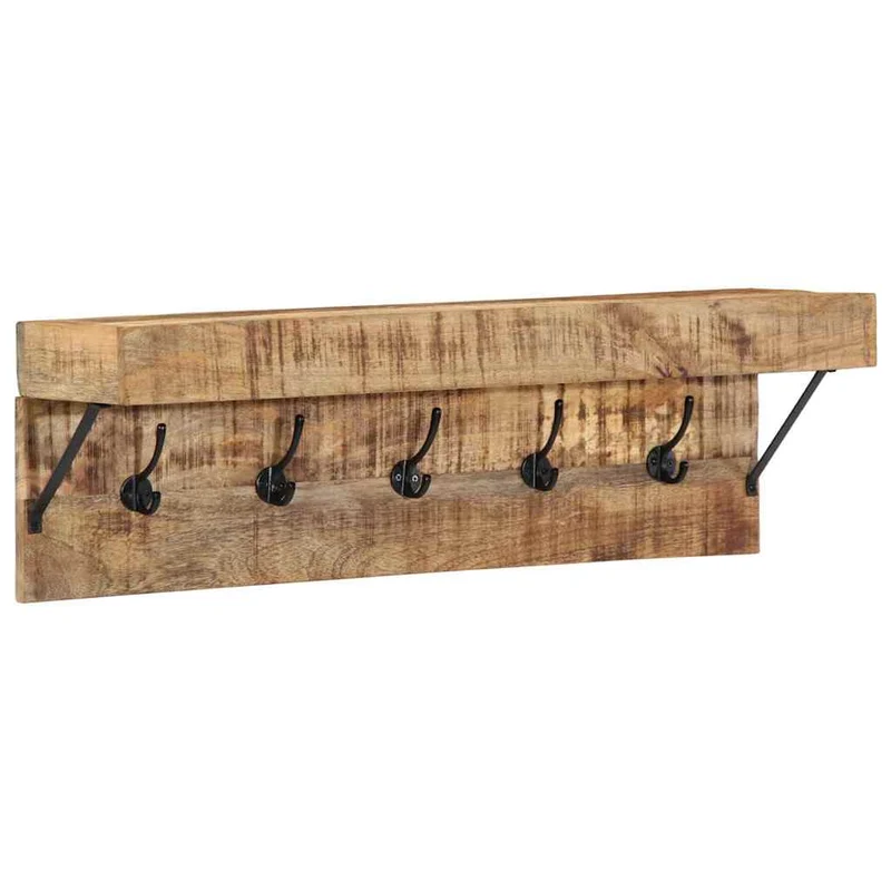 Porte-manteau rectangulaire moderne rangement avec crochets et étagère 73 x 19 x 23 cm en bois de manguier massif marron 02_0057996