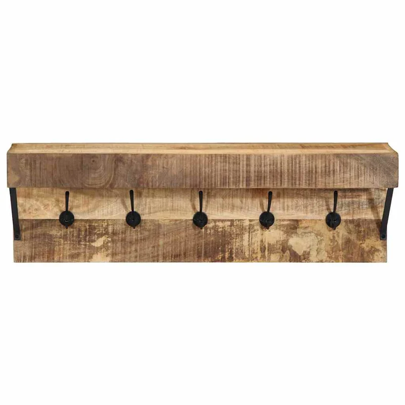 Porte-manteau rectangulaire moderne rangement avec crochets et étagère 73 x 19 x 23 cm en bois de manguier massif marron 02_0057996