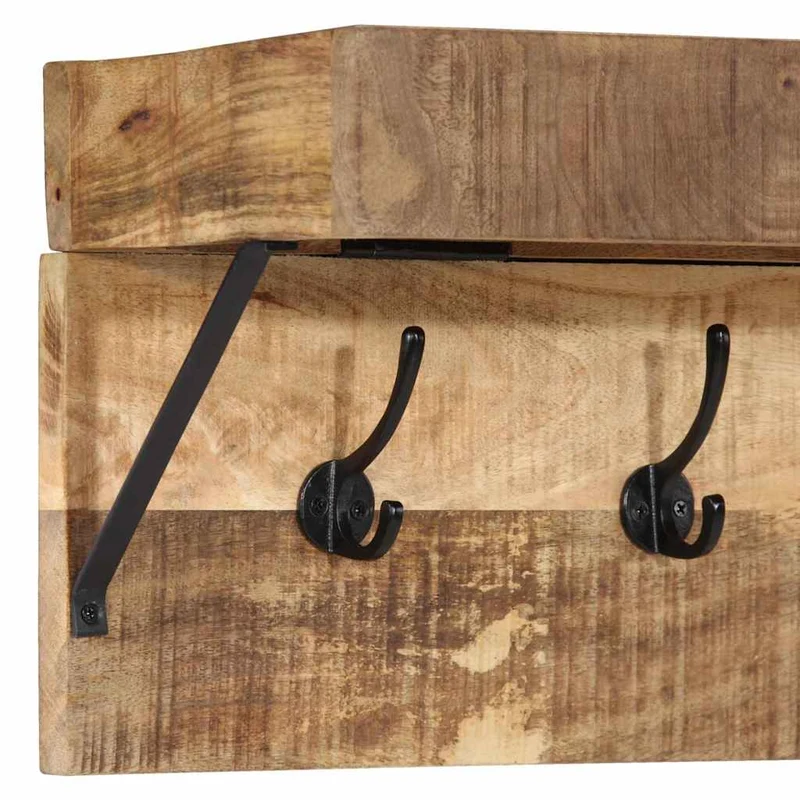 Porte-manteau rectangulaire moderne rangement avec crochets et étagère 73 x 19 x 23 cm en bois de manguier massif marron 02_0057996