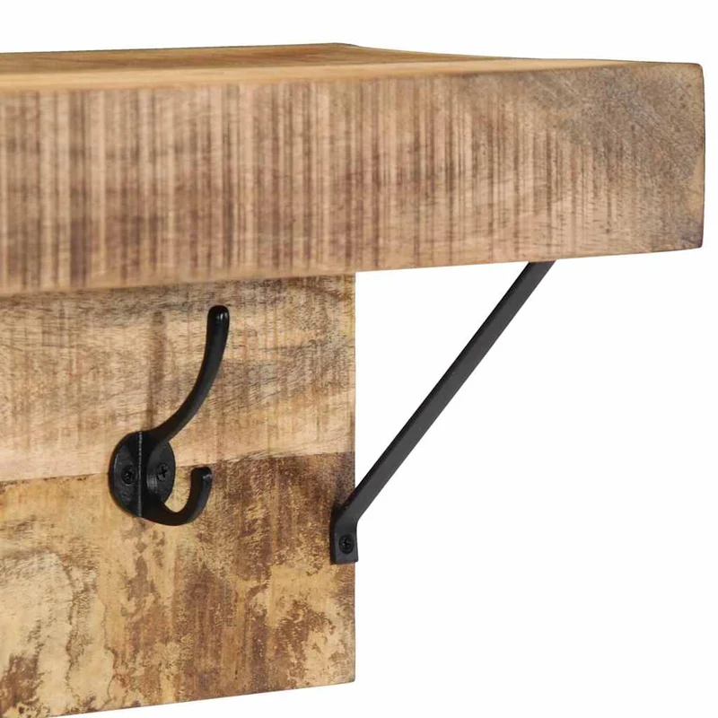 Porte-manteau rectangulaire moderne rangement avec crochets et étagère 73 x 19 x 23 cm en bois de manguier massif marron 02_0057996
