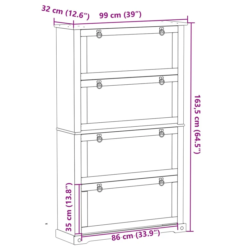 Armoire à chaussures range chaussures rangement meuble entrée couloir salon Corona 99 x 32 x 163,5 cm bois de pin massif brun 02_0021749