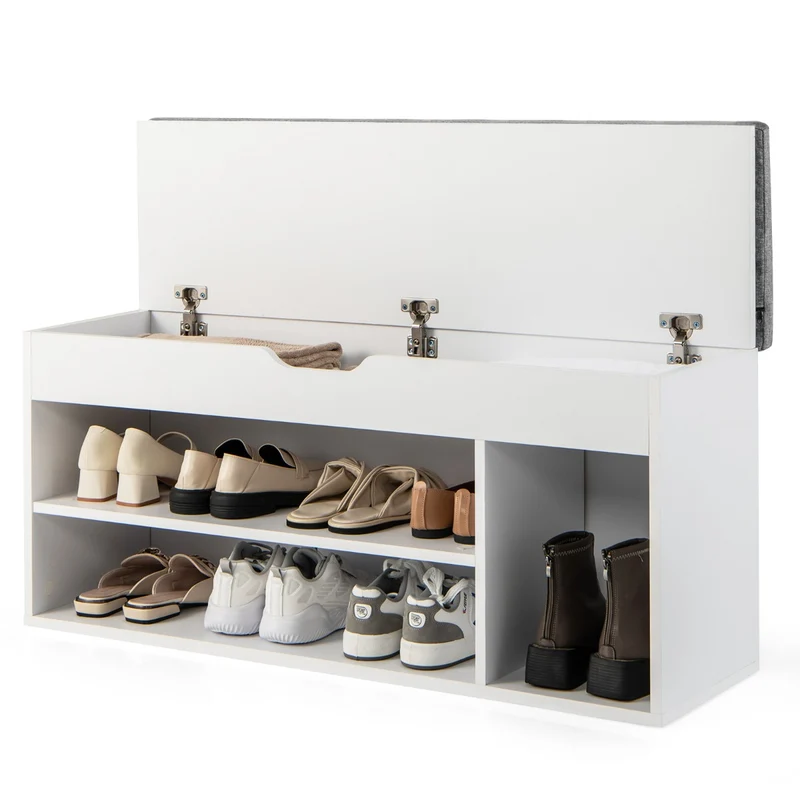 Banc à chaussures 104 x 30 x 48 cm 3 compartiments rangement pratique style moderne en MDF gris 20_0010590