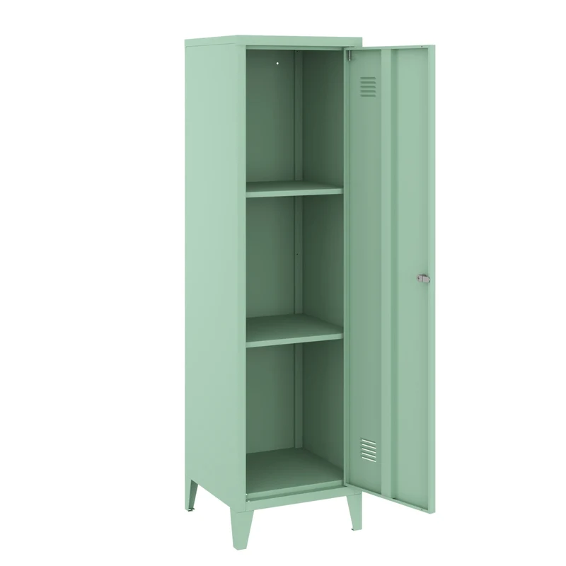 Armoire étagère meuble de rangement 137 x 38 x 38 cm à casier métallique vérouillable vert 03_0008948