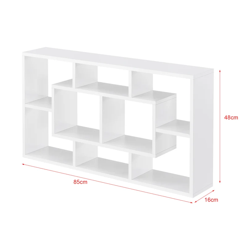 Étagère meuble mural design flottante stylée 8 compartiments de rangement 85 cm blanc 03_0005851