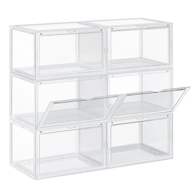Boîte à chaussures organisateur à chaussures lot de 6 empilable rangement de chaussures en plastique avec ouverture 28 x 36 x 22 cm jusqu’à la pointure de 46 noir 12_0004354