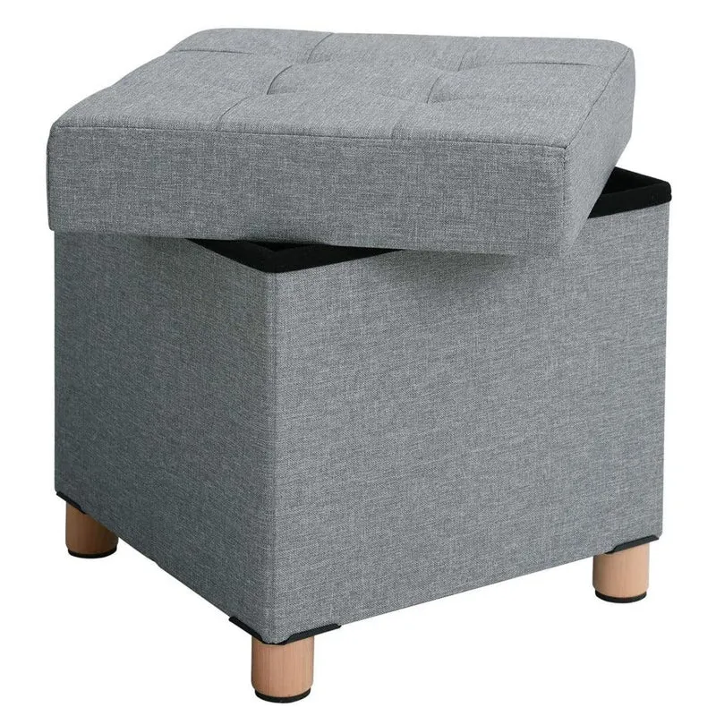 Banc de rangement tabouret rembourré pliable avec couvercle pieds en bois massif gain de place charge 300 kg pour chambre couloir gris clair 12_0002317