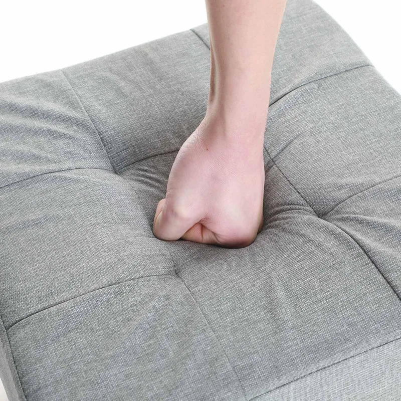 Banc de rangement tabouret rembourré pliable avec couvercle pieds en bois massif gain de place charge 300 kg pour chambre couloir gris clair 12_0002317