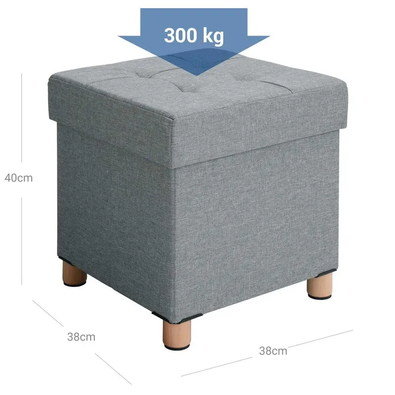 Banc de rangement tabouret rembourré pliable avec couvercle pieds en bois massif gain de place charge 300 kg pour chambre couloir gris clair 12_0002317