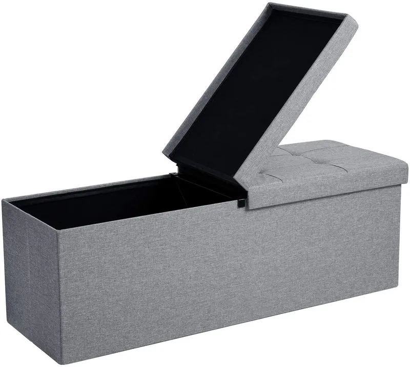 Coffre de rangement banc de rangement avec couvercle pliant pouf pliable pour lit chambre couloir gain d'espace 120 litres 300 kg de charge statique max rembourré gris clair 12_0000221