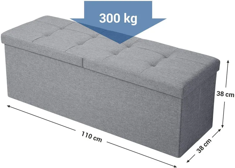 Coffre de rangement banc de rangement avec couvercle pliant pouf pliable pour lit chambre couloir gain d'espace 120 litres 300 kg de charge statique max rembourré gris clair 12_0000221