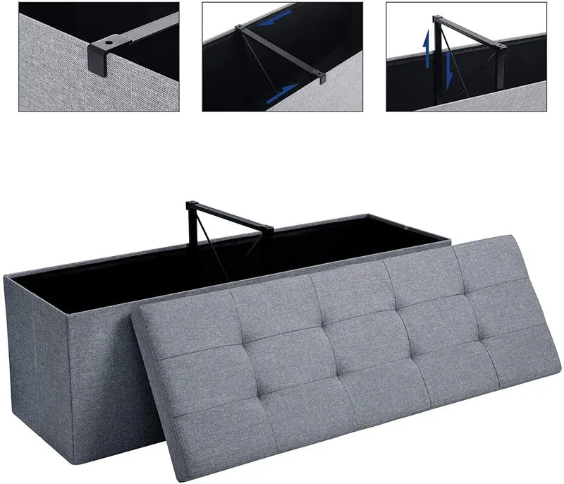 Coffre de rangement banc de rangement avec couvercle pliant pouf pliable pour lit chambre couloir gain d'espace 120 litres 300 kg de charge statique max rembourré gris clair 12_0000221