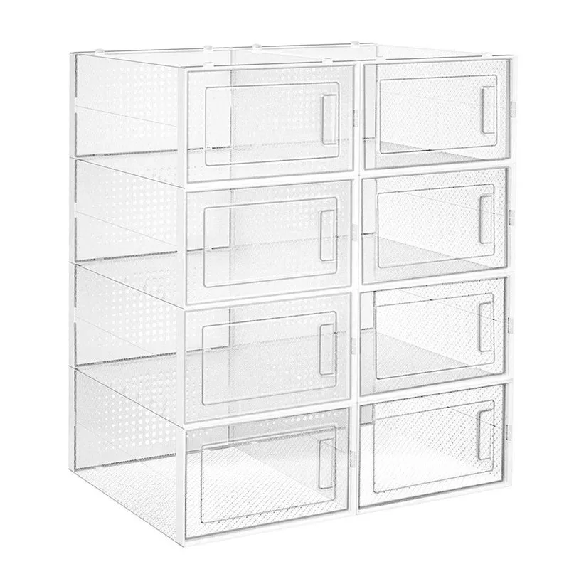 Boîtes à chaussures lot de 8 rangement chaussures pliable pour pointure jusqu’à 42 transparent et blanc 12_0003368
