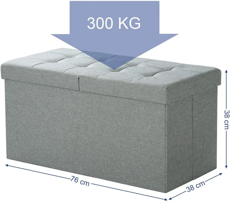 Banc avec espace de rangement coffre de rangement avec couvercle pliable capacité de charge 300 kg 80 litres 76 x 38 x 38 cm imitation lin gris clair chiné 12_0000427