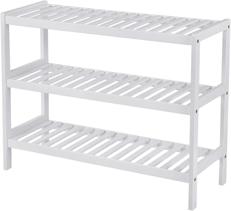 Étagère à chaussures étagère de rangement 3 niveaux en bambou 70 x 26 x 55 cm blanc 12_0000486