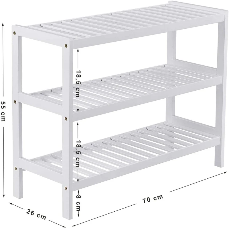 Étagère à chaussures étagère de rangement 3 niveaux en bambou 70 x 26 x 55 cm blanc 12_0000486
