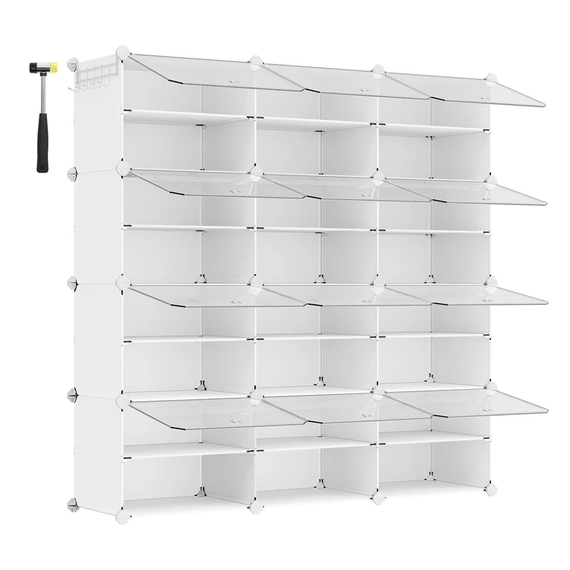 Rangement chaussures 6 compartiments étagère de rangement modulable compartiment de 30 x 40 x 30 cm avec porte cadre en acier panneaux en plastique blanc 12_0007325