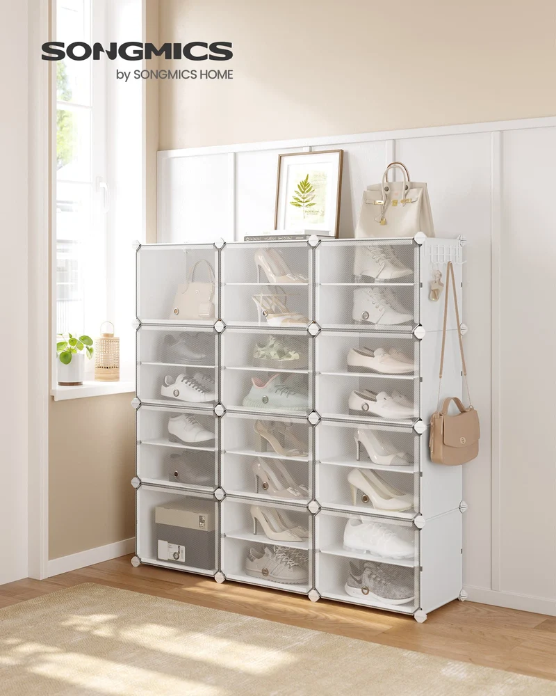 Rangement chaussures 6 compartiments étagère de rangement modulable compartiment de 30 x 40 x 30 cm avec porte cadre en acier panneaux en plastique blanc 12_0007325