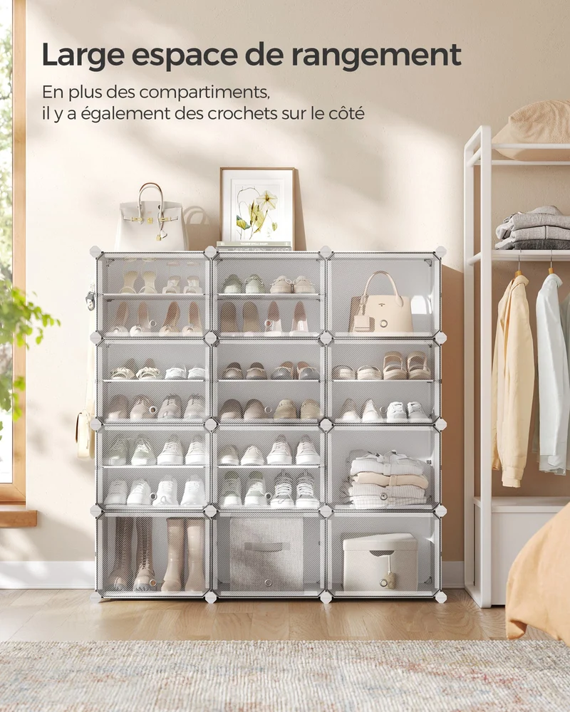 Rangement chaussures 6 compartiments étagère de rangement modulable compartiment de 30 x 40 x 30 cm avec porte cadre en acier panneaux en plastique blanc 12_0007325
