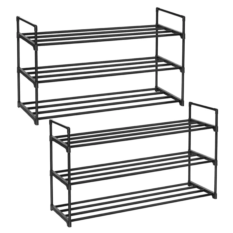 Lot de 2 étagères à chaussures organiseurs de chaussures à 3 niveaux rangement chaussures en métal capacité 24 à 30 paires de chaussures pour salon entrée couloir noir 12_0002639