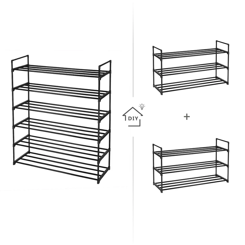 Lot de 2 étagères à chaussures organiseurs de chaussures à 3 niveaux rangement chaussures en métal capacité 24 à 30 paires de chaussures pour salon entrée couloir noir 12_0002639