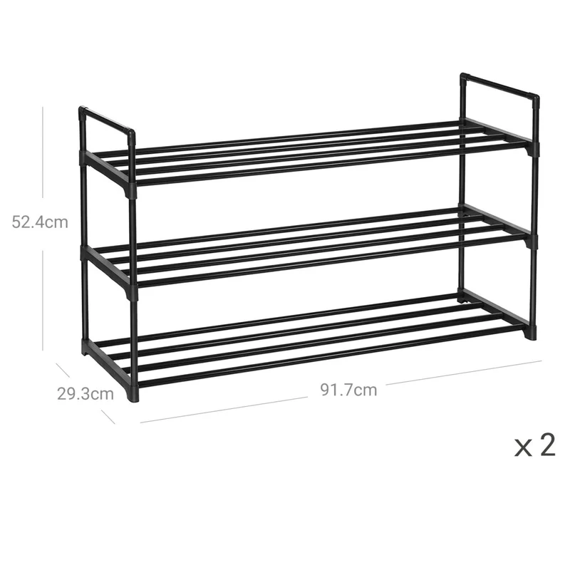Lot de 2 étagères à chaussures organiseurs de chaussures à 3 niveaux rangement chaussures en métal capacité 24 à 30 paires de chaussures pour salon entrée couloir noir 12_0002639