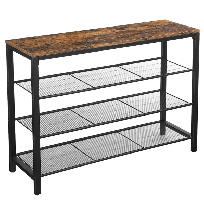 Étagère banc à chaussures organisateur pour chaussures rangement 100 x 30 x 72 cm pour entrée salon chambre structure simple style industriel marron rustique et noir 12_0005507