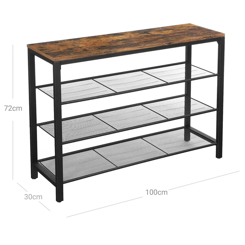 Étagère banc à chaussures organisateur pour chaussures rangement 100 x 30 x 72 cm pour entrée salon chambre structure simple style industriel marron rustique et noir 12_0005507
