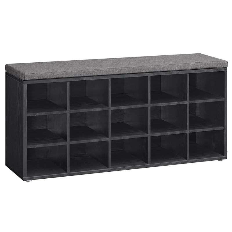 Banc à chaussures meuble d’entrée 30 x 105 x 48 cm avec siège étagère à chaussures avec coussin et 9 compartiments étagères réglables pour couloir salon noir 12_0004103