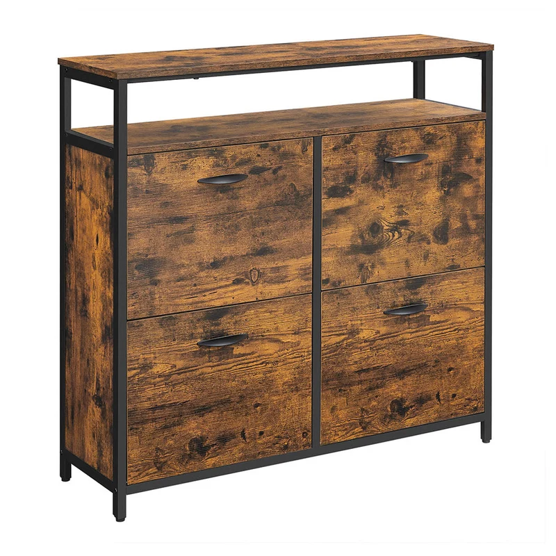 Meuble à chaussures avec 4 abattants meuble de rangement compartiment ouverts séparateurs réglables pour entrée 12-20 paires 98,3 x 30 x 95 cm marron 12_0006371