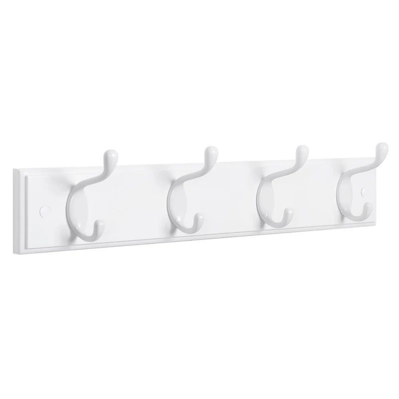 Porte-manteau mural portant à vêtement avec 4 crochets pour chapeaux écharpes parapluies clés 40 cm pour entrée salle de bain blanc 12_0003150