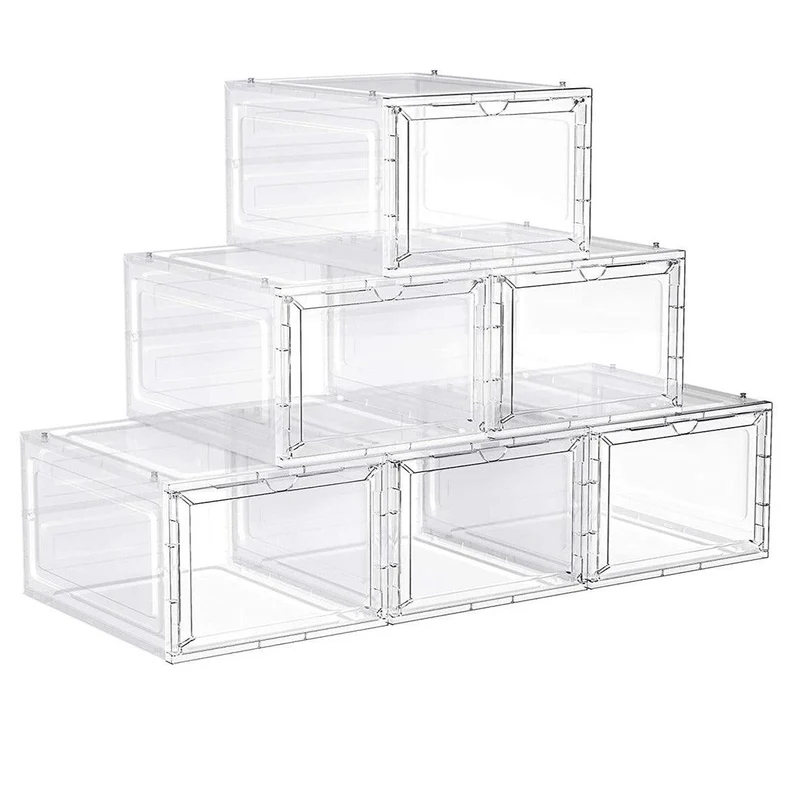 Boîtes à chaussures lot de 6 organisateurs avec porte rangement de chaussure en plastique empilable assemblage facile 27 x 34 5 x 19 cm jusqu’à la pointure 46 blanc 12_0002636