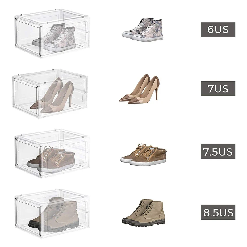 Boîtes à chaussures lot de 6 organisateurs avec porte rangement de chaussure en plastique empilable assemblage facile 27 x 34 5 x 19 cm jusqu’à la pointure 46 blanc 12_0002636