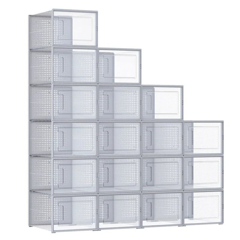 Boîtes à chaussures lot de 18 rangement chaussures pliable pour pointure jusqu’à 46 gris 12_0004449