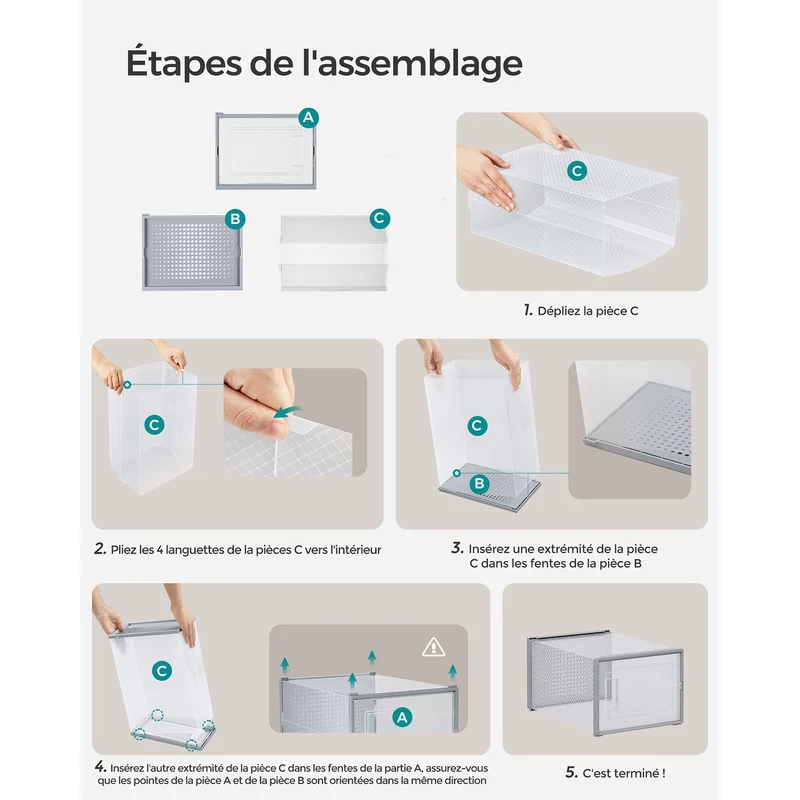 Boîtes à chaussures lot de 18 rangement chaussures pliable pour pointure jusqu’à 46 gris 12_0004449